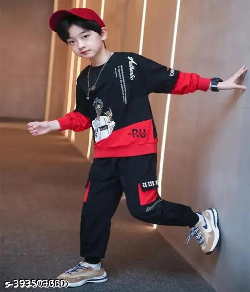 Cotton Boys Clothing Set - Red & Black