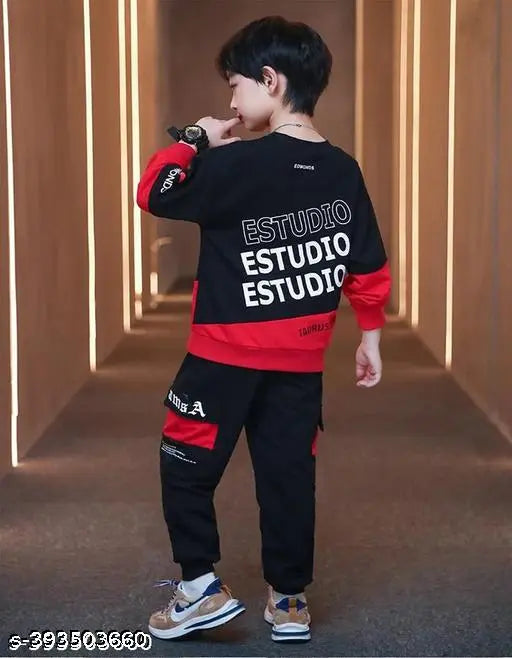 Cotton Boys Clothing Set - Red & Black