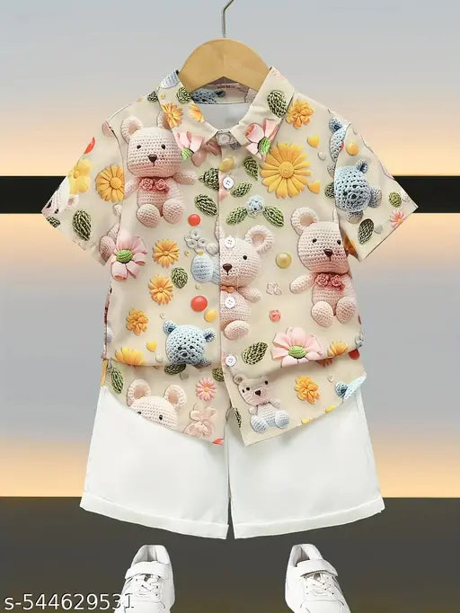 Cotton Boys Clothing Set - Beige & White