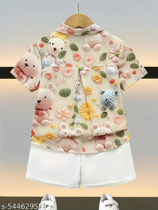 Cotton Boys Clothing Set - Beige & White