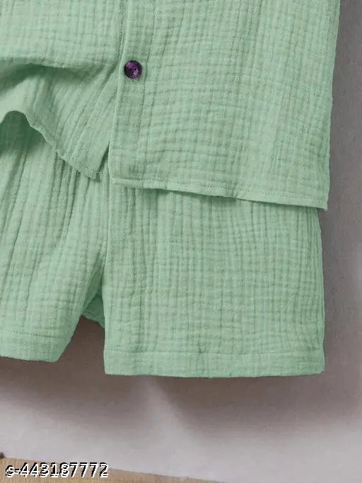 Cotton Spandex Top & Bottom Set - Green