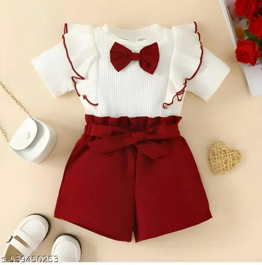 Crepe Kids Clothing Set - White & Red