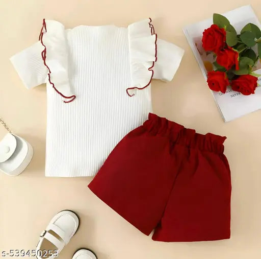 Crepe Kids Clothing Set - White & Red