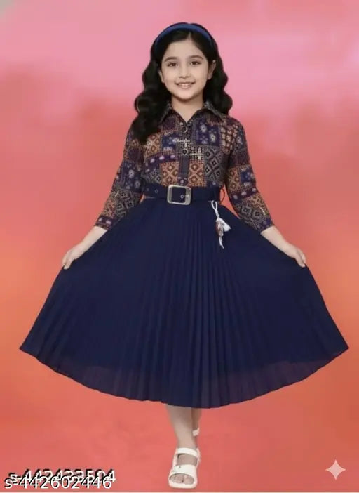Cotton Blend Frocks & Dresses - Blue