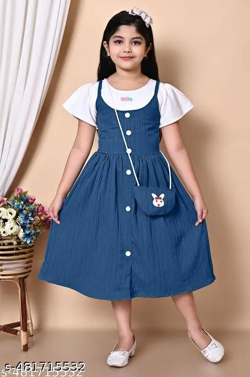 Cotton Blend Frocks & Dresses - Blue