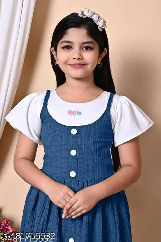 Cotton Blend Frocks & Dresses - Blue