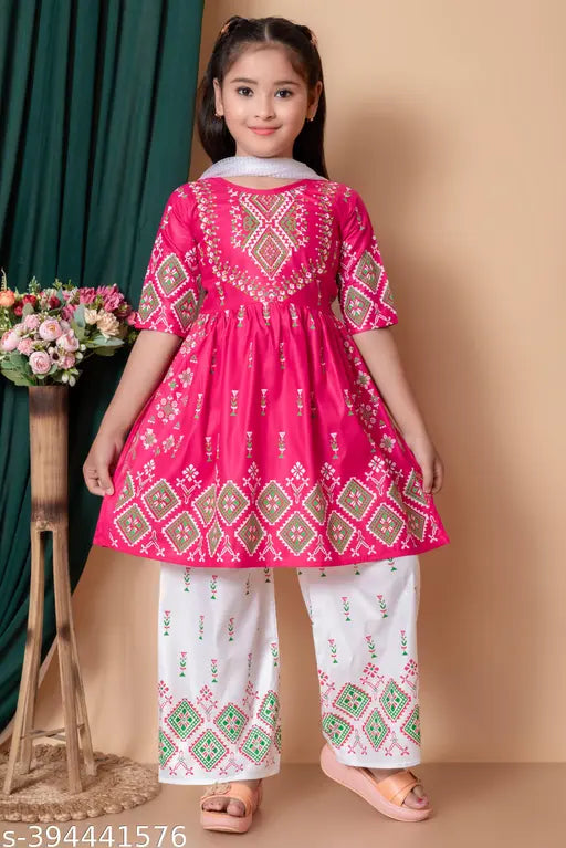 Cotton Blend Girls Clothing Set - Pink & White