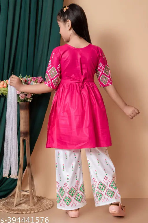 Cotton Blend Girls Clothing Set - Pink & White