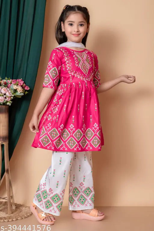 Cotton Blend Girls Clothing Set - Pink & White