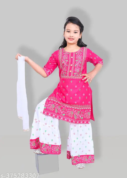 Cotton Blend Girls Kurta Sets - Not separately specified