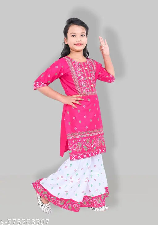 Cotton Blend Girls Kurta Sets - Not separately specified