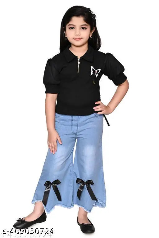 Cotton Top & Bottom Set - Black & Aqua Blue