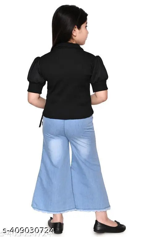 Cotton Top & Bottom Set - Black & Aqua Blue