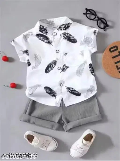 Cotton Clothing Set - White & Grey