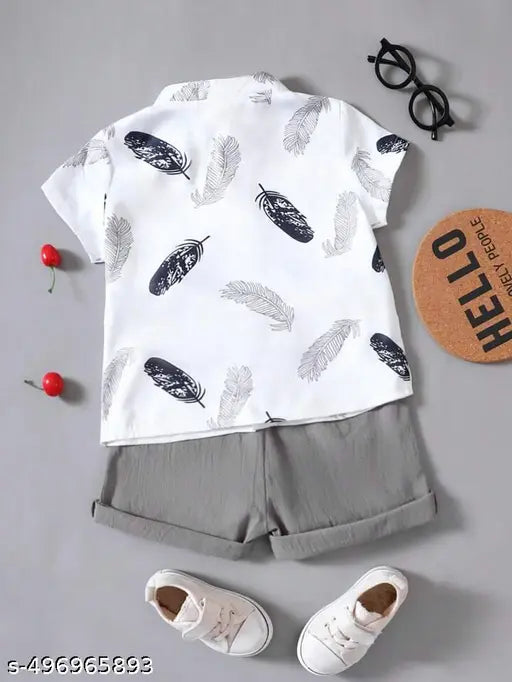 Cotton Clothing Set - White & Grey