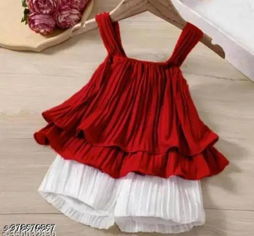 Chiffon Girls Clothing Set - Maroon & White