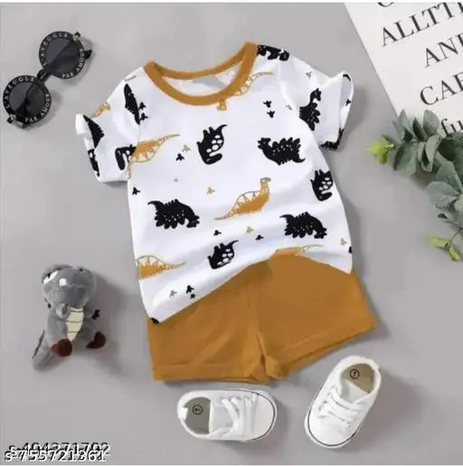 Cotton Clothing Set - White & Brown