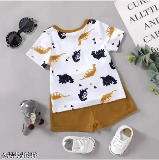 Cotton Clothing Set - White & Brown