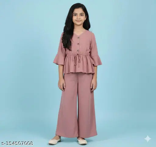 Poly Crepe Girls Clothing Set - Pink