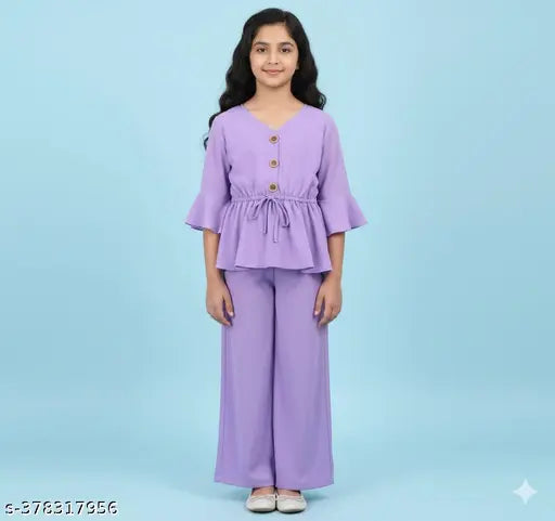 Poly Crepe Girls Clothing Set - Purple