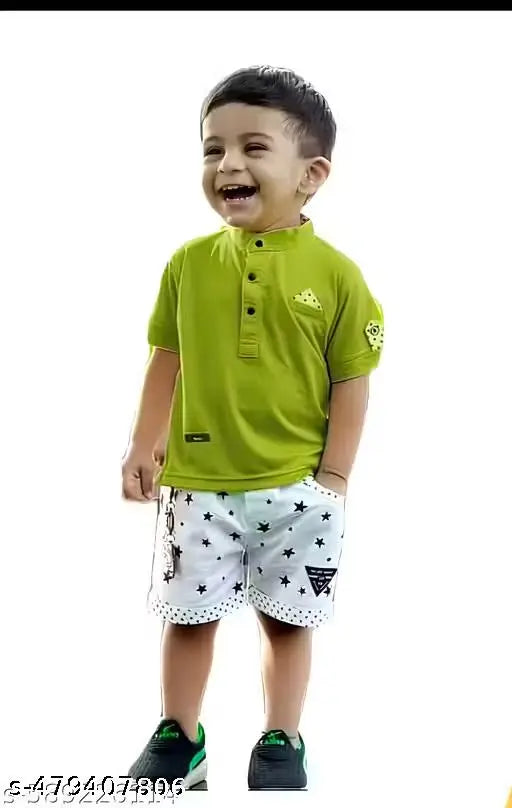 Hosiery Cotton Boys Clothing Set - Green & White