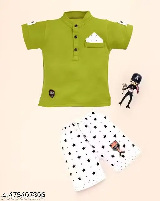 Hosiery Cotton Boys Clothing Set - Green & White