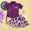 Cotton Girls Clothing Set - Purple & White