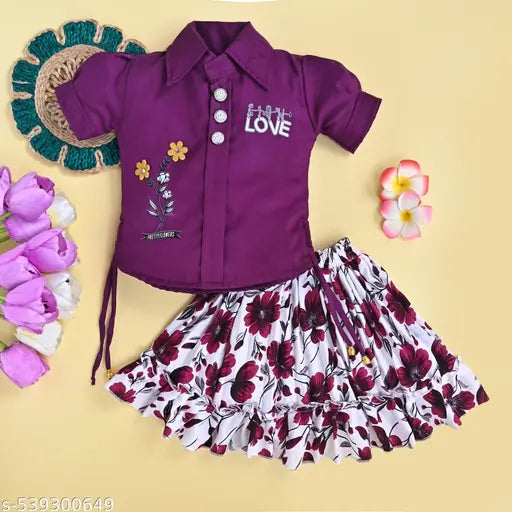 Cotton Girls Clothing Set - Purple & White