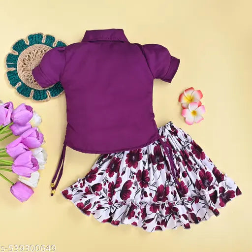 Cotton Girls Clothing Set - Purple & White